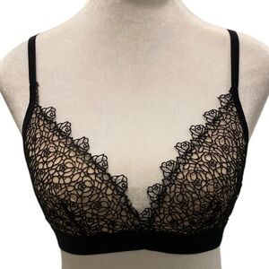 Secret Possessions Bra Bralette Black Velvet Trim Nude Lace Bra Sz M